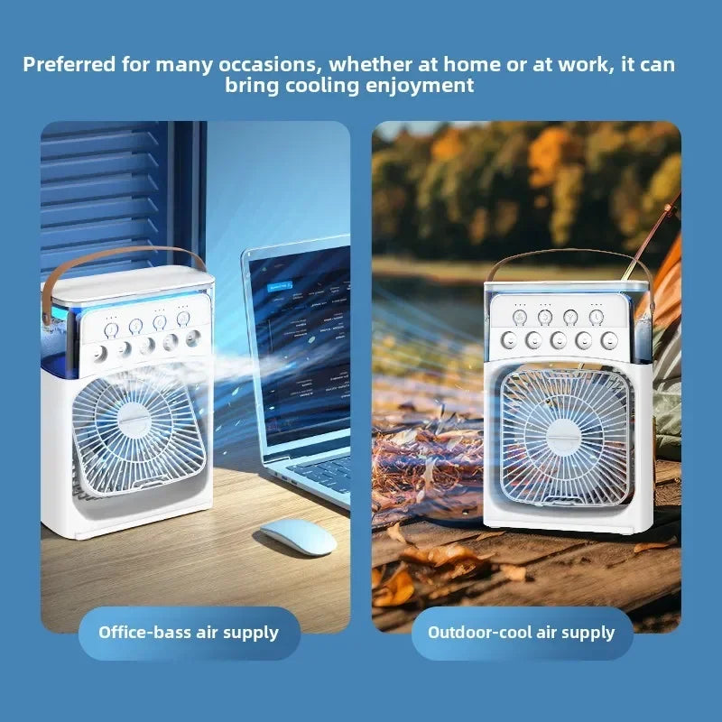 LED Night Light Portable Fan Air Conditioner USB Electric Fan Water Mist Music 3-In-1 Household Air Humidifier