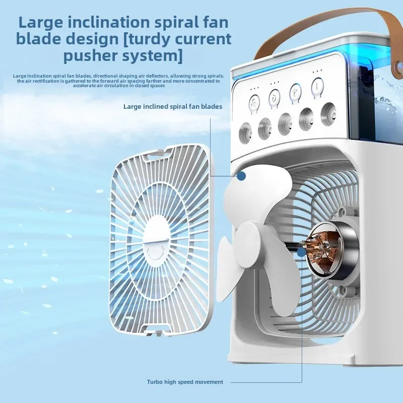 LED Night Light Portable Fan Air Conditioner USB Electric Fan Water Mist Music 3-In-1 Household Air Humidifier